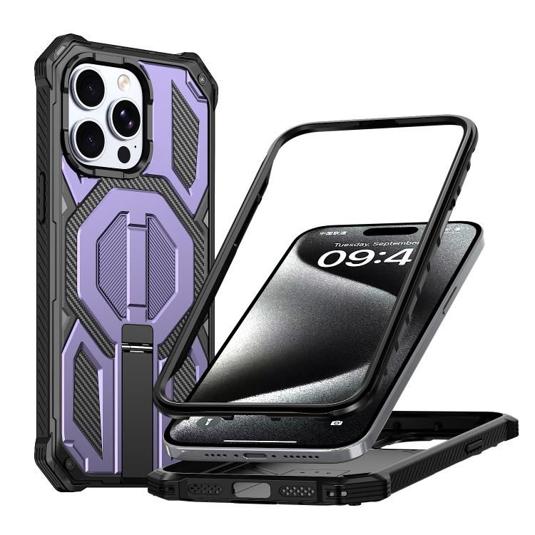 Custodia per telefono antiurto con supporto metallico nascosto e magnetico., For iPhone 15 Pro Max, For iPhone 15 Pro, For iPhone 15 Plus / 14 Plus, For iPhone 15