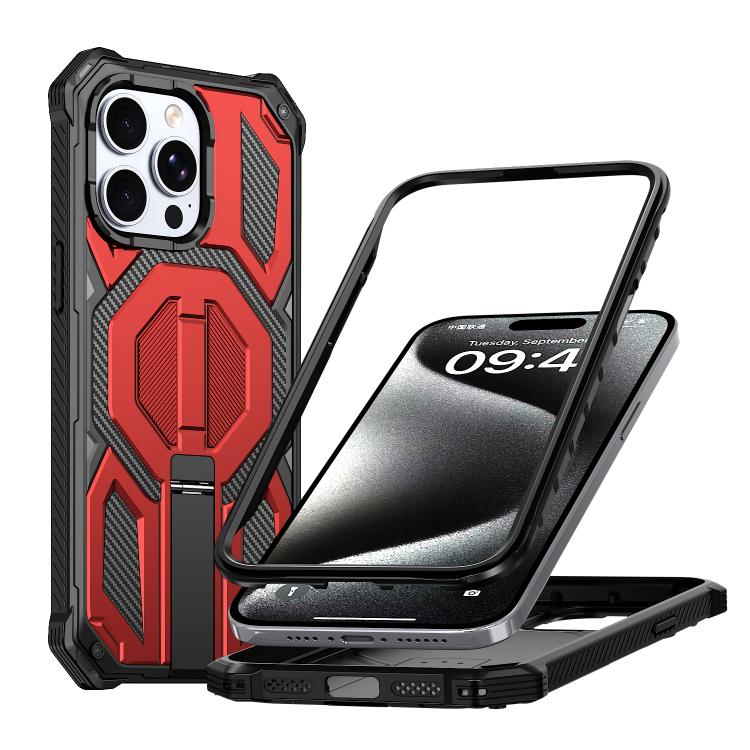 Custodia per telefono antiurto con supporto metallico nascosto e magnetico., For iPhone 15 Pro Max, For iPhone 15 Pro, For iPhone 15 Plus / 14 Plus, For iPhone 15