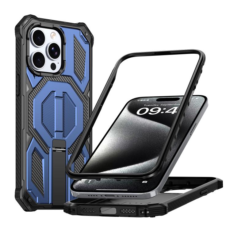 Custodia per telefono antiurto con supporto metallico nascosto e magnetico., For iPhone 15 Pro Max, For iPhone 15 Pro, For iPhone 15 Plus / 14 Plus, For iPhone 15