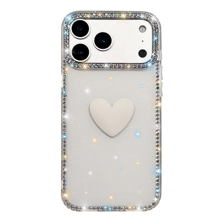 Custodia per telefono IMD Love Heart con strass flash su entrambi i lati, For iPhone 17e / 16e, For iPhone 17 Pro Max, For iPhone 17 Pro