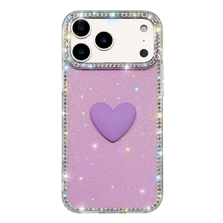 Custodia per telefono IMD Love Heart con strass flash su entrambi i lati, For iPhone 17e / 16e, For iPhone 17 Pro Max, For iPhone 17 Pro