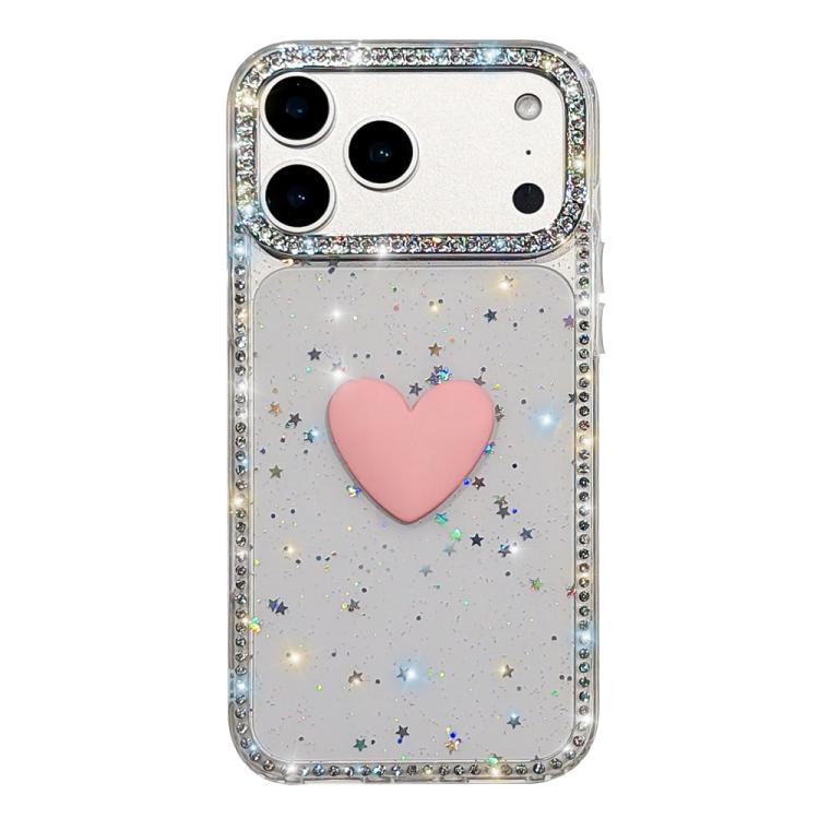 Custodia per telefono IMD Love Heart con strass flash su entrambi i lati, For iPhone 17e / 16e, For iPhone 17 Pro Max, For iPhone 17 Pro