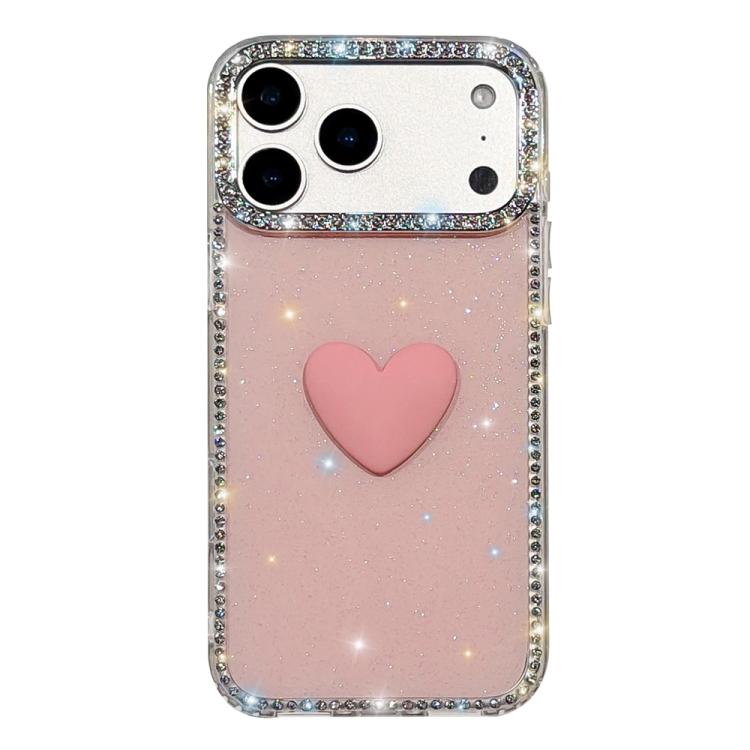 Custodia per telefono IMD Love Heart con strass flash su entrambi i lati, For iPhone 17e / 16e, For iPhone 17 Pro Max, For iPhone 17 Pro