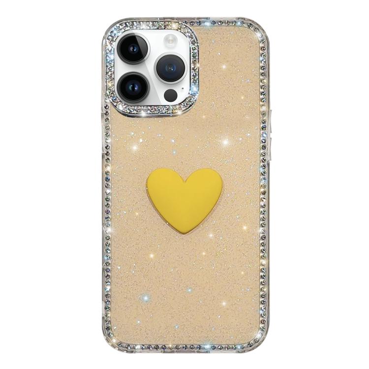 Custodia per telefono IMD Love Heart con strass flash su entrambi i lati, For iPhone 15 Pro Max, For iPhone 15 Pro