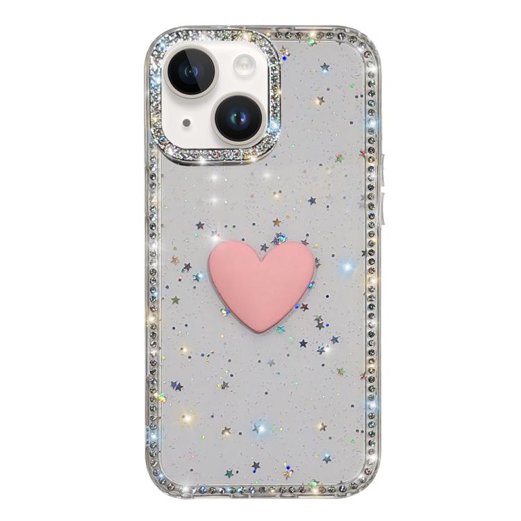 Custodia per telefono IMD Love Heart con strass flash su entrambi i lati, For iPhone 15, For iPhone 14