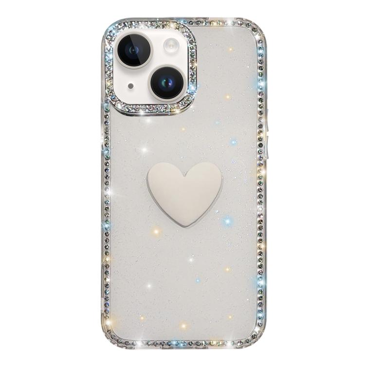 Custodia per telefono IMD Love Heart con strass flash su entrambi i lati, For iPhone 15, For iPhone 14