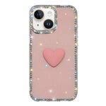 Custodia per telefono IMD Love Heart con strass flash su entrambi i lati, For iPhone 15, For iPhone 14