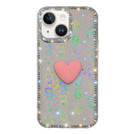 Custodia per telefono IMD Love Heart con strass flash su entrambi i lati, For iPhone 15, For iPhone 14