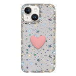 Custodia per telefono IMD Love Heart con strass flash su entrambi i lati, For iPhone 15, For iPhone 14