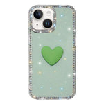 Custodia per telefono IMD Love Heart con strass flash su entrambi i lati, For iPhone 15, For iPhone 14