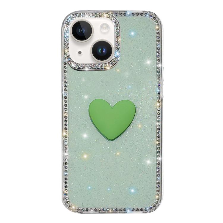 Custodia per telefono IMD Love Heart con strass flash su entrambi i lati, For iPhone 15, For iPhone 14