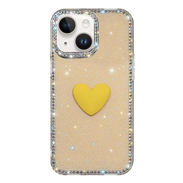 Custodia per telefono IMD Love Heart con strass flash su entrambi i lati, For iPhone 15, For iPhone 14