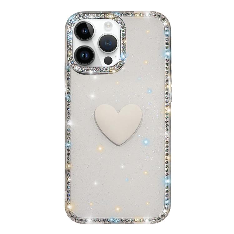 Custodia per telefono IMD Love Heart con strass flash su entrambi i lati, For iPhone 14 Pro, For iPhone 14 Pro Max