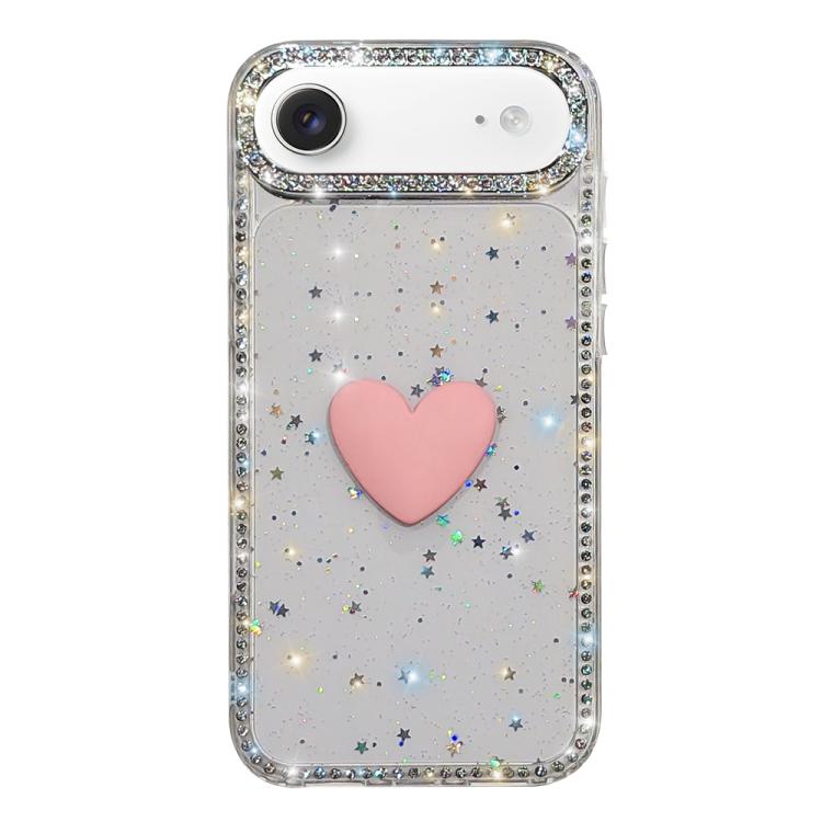 Custodia per telefono IMD Love Heart con strass flash su entrambi i lati, For iPhone 17, For iPhone Air