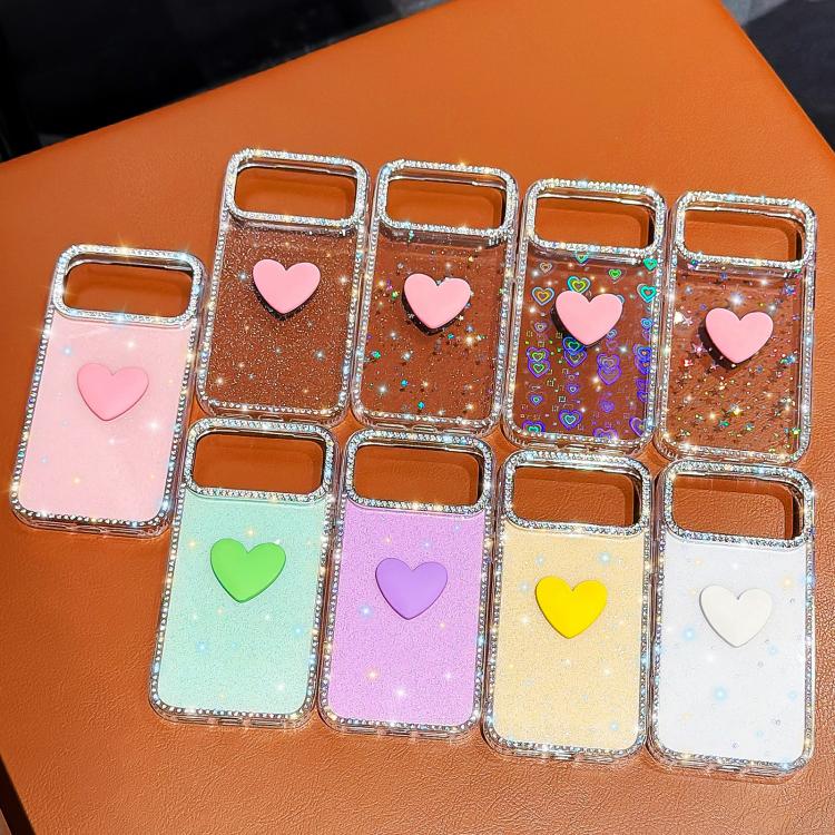 Custodia per telefono IMD Love Heart con strass flash su entrambi i lati, For iPhone 16 Pro Max, For iPhone 16 Pro