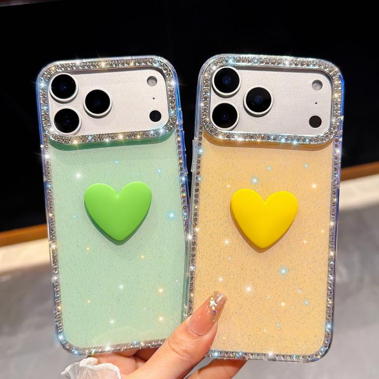 Custodia per telefono IMD Love Heart con strass flash su entrambi i lati, For iPhone 16 Plus, For iPhone 16