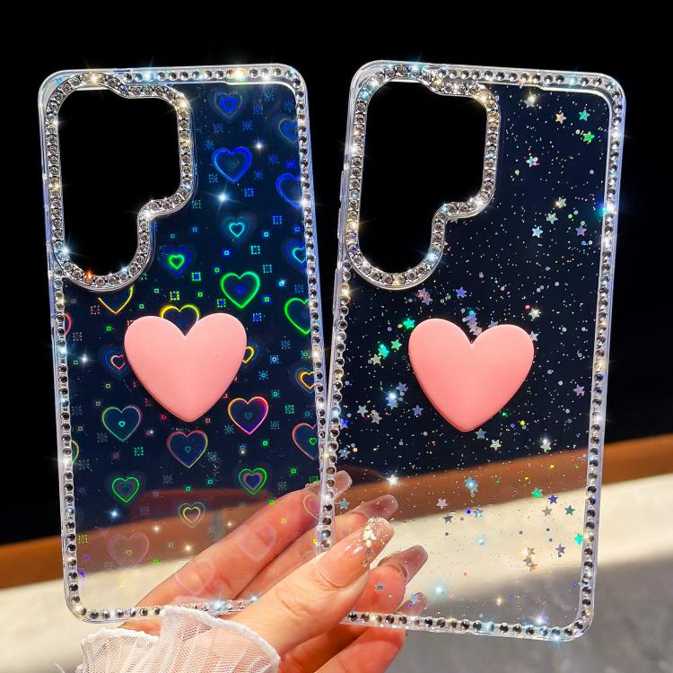 Custodia per telefono IMD Love Heart con strass flash su entrambi i lati, For Samsung Galaxy S26+ 5G, For Samsung Galaxy S26 Ultra 5G