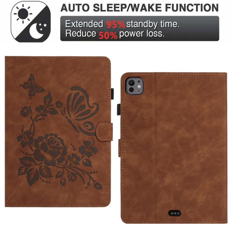 Custodia per tablet in pelle con stampa a rilievo "Farfalla ama i fiori", For iPad Air 11 2026 / 2025 / 2024, For iPad 2025 / 2022, For iPad mini 2024 / mini 6, For iPad 10.2 2021 / 10.5 2019