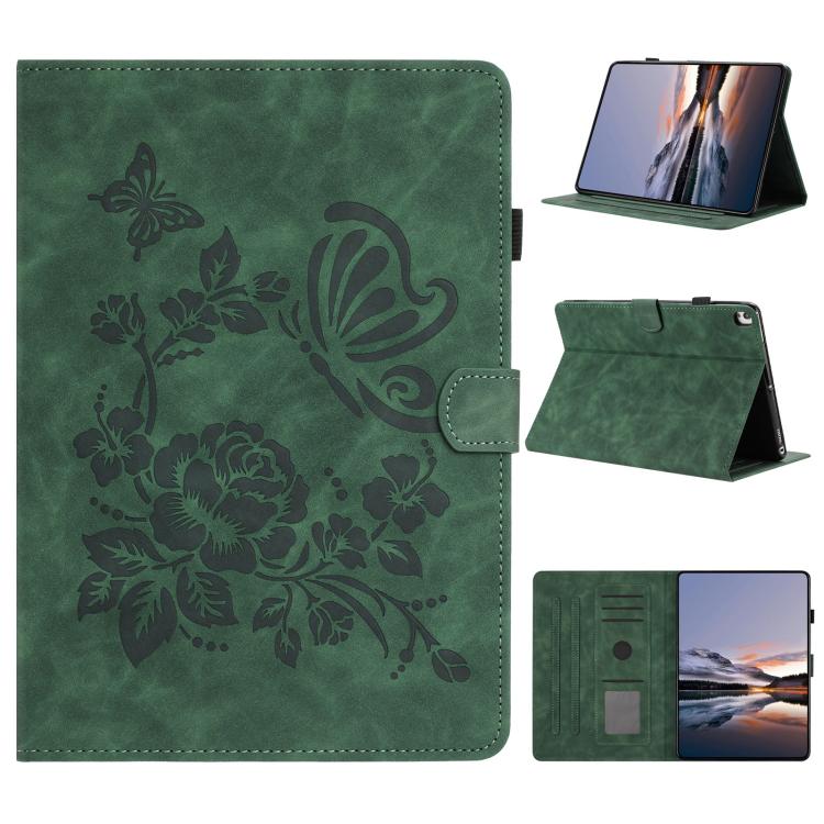 Custodia per tablet in pelle con stampa a rilievo "Farfalla ama i fiori", For iPad Air 11 2026 / 2025 / 2024, For iPad 2025 / 2022, For iPad mini 2024 / mini 6, For iPad 10.2 2021 / 10.5 2019