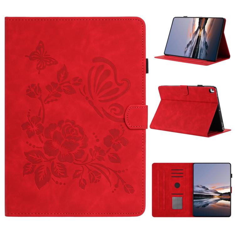 Custodia per tablet in pelle con stampa a rilievo "Farfalla ama i fiori", For iPad Air 11 2026 / 2025 / 2024, For iPad 2025 / 2022, For iPad mini 2024 / mini 6, For iPad 10.2 2021 / 10.5 2019