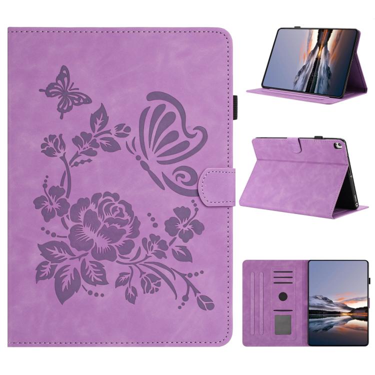 Custodia per tablet in pelle con stampa a rilievo "Farfalla ama i fiori", For iPad Air 11 2026 / 2025 / 2024, For iPad 2025 / 2022, For iPad mini 2024 / mini 6, For iPad 10.2 2021 / 10.5 2019