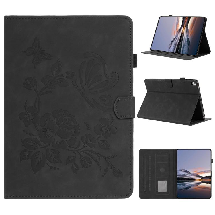 Custodia per tablet in pelle con stampa a rilievo "Farfalla ama i fiori", For iPad Air 11 2026 / 2025 / 2024, For iPad 2025 / 2022, For iPad mini 2024 / mini 6, For iPad 10.2 2021 / 10.5 2019
