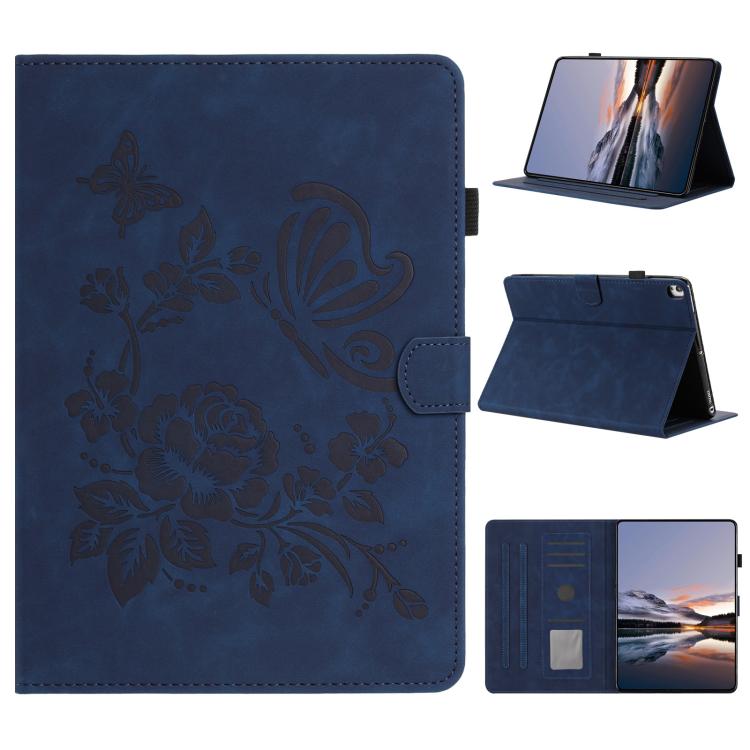 Custodia per tablet in pelle con stampa a rilievo "Farfalla ama i fiori", For iPad Air 11 2026 / 2025 / 2024, For iPad 2025 / 2022, For iPad mini 2024 / mini 6, For iPad 10.2 2021 / 10.5 2019