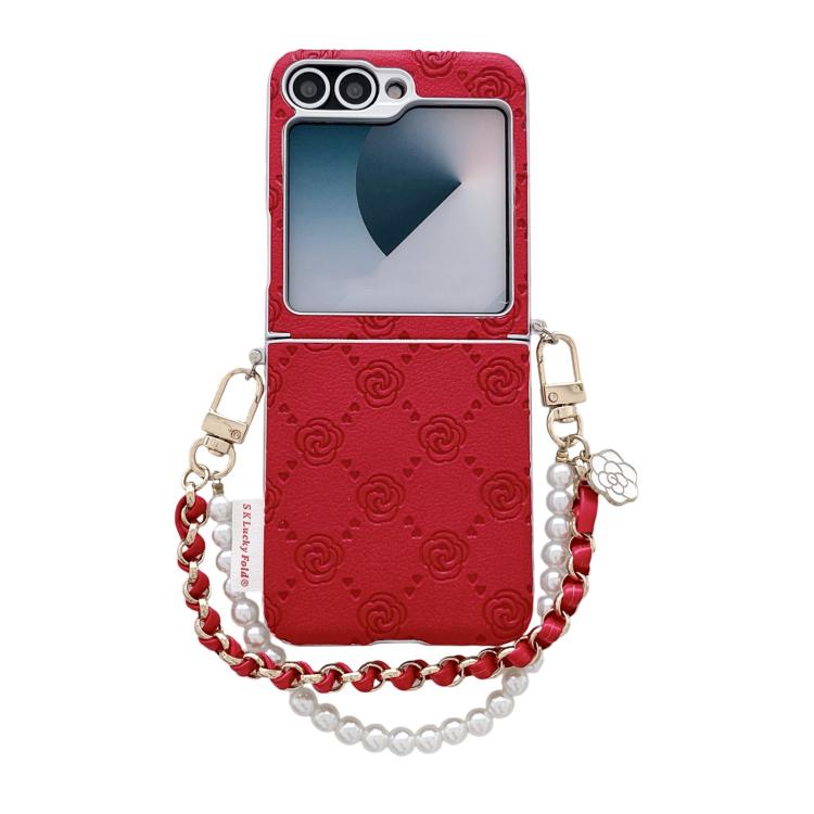 Custodia per telefono con cinturino e fibbia laterale, con motivo a rosa in rilievo., For Samsung Galaxy Z Flip6 / Flip7 FE, For Samsung Galaxy Z Flip7 5G, For Samsung Galaxy Z Flip5
