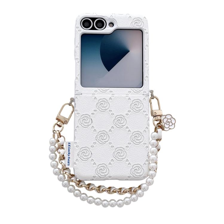 Custodia per telefono con cinturino e fibbia laterale, con motivo a rosa in rilievo., For Samsung Galaxy Z Flip6 / Flip7 FE, For Samsung Galaxy Z Flip7 5G, For Samsung Galaxy Z Flip5