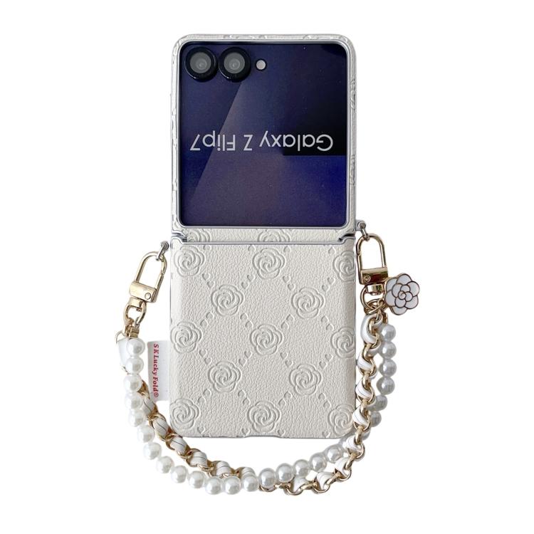 Custodia per telefono con cinturino e fibbia laterale, con motivo a rosa in rilievo., For Samsung Galaxy Z Flip6 / Flip7 FE, For Samsung Galaxy Z Flip7 5G, For Samsung Galaxy Z Flip5