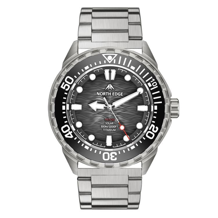 Orologio subacqueo professionale da esterno NORTH EDGE TRITON-TI in lega di titanio, a energia solare.