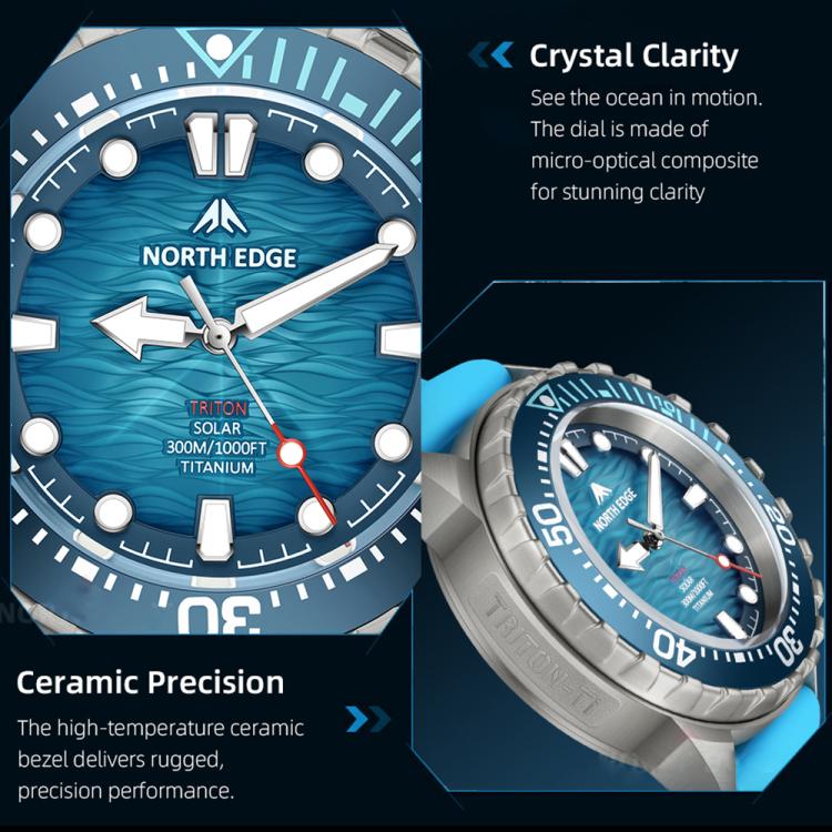 Orologio subacqueo professionale da esterno NORTH EDGE TRITON-TI in lega di titanio, a energia solare.