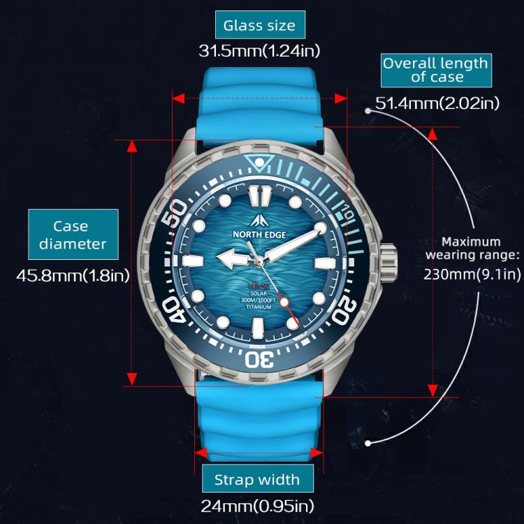 Orologio subacqueo professionale da esterno NORTH EDGE TRITON-TI in lega di titanio, a energia solare.