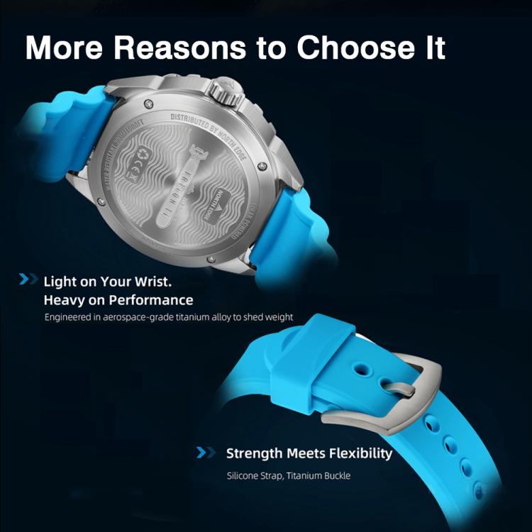 Orologio subacqueo professionale da esterno NORTH EDGE TRITON-TI in lega di titanio, a energia solare.