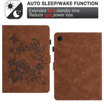 Custodia per tablet in pelle con stampa a rilievo "Farfalla ama i fiori", For Samsung Galaxy Tab A11+ / A9+, For Samsung Galaxy Tab S9 / S9 FE, For Samsung Galaxy Tab S11, For Samsung Galaxy Tab S10 FE+