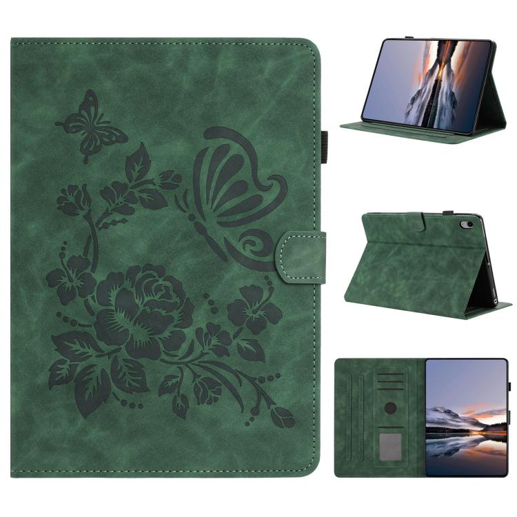 Custodia per tablet in pelle con stampa a rilievo "Farfalla ama i fiori", For Samsung Galaxy Tab A11+ / A9+, For Samsung Galaxy Tab S9 / S9 FE, For Samsung Galaxy Tab S11, For Samsung Galaxy Tab S10 FE+