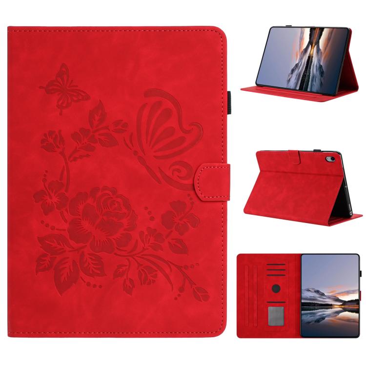 Custodia per tablet in pelle con stampa a rilievo "Farfalla ama i fiori", For Samsung Galaxy Tab A11+ / A9+, For Samsung Galaxy Tab S9 / S9 FE, For Samsung Galaxy Tab S11, For Samsung Galaxy Tab S10 FE+