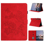 Custodia per tablet in pelle con stampa a rilievo "Farfalla ama i fiori", For Samsung Galaxy Tab A11+ / A9+, For Samsung Galaxy Tab S9 / S9 FE, For Samsung Galaxy Tab S11, For Samsung Galaxy Tab S10 FE+