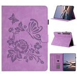 Custodia per tablet in pelle con stampa a rilievo "Farfalla ama i fiori", For Samsung Galaxy Tab A11+ / A9+, For Samsung Galaxy Tab S9 / S9 FE, For Samsung Galaxy Tab S11, For Samsung Galaxy Tab S10 FE+