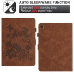 Custodia per tablet in pelle con stampa a rilievo "Farfalla ama i fiori", For Samsung Galaxy Tab S6 Lite P610, For Samsung Galaxy Tab S8 / S7, For Samsung Galaxy Tab A8 2021 X200, For Samsung Galaxy Tab A7 2020 T500