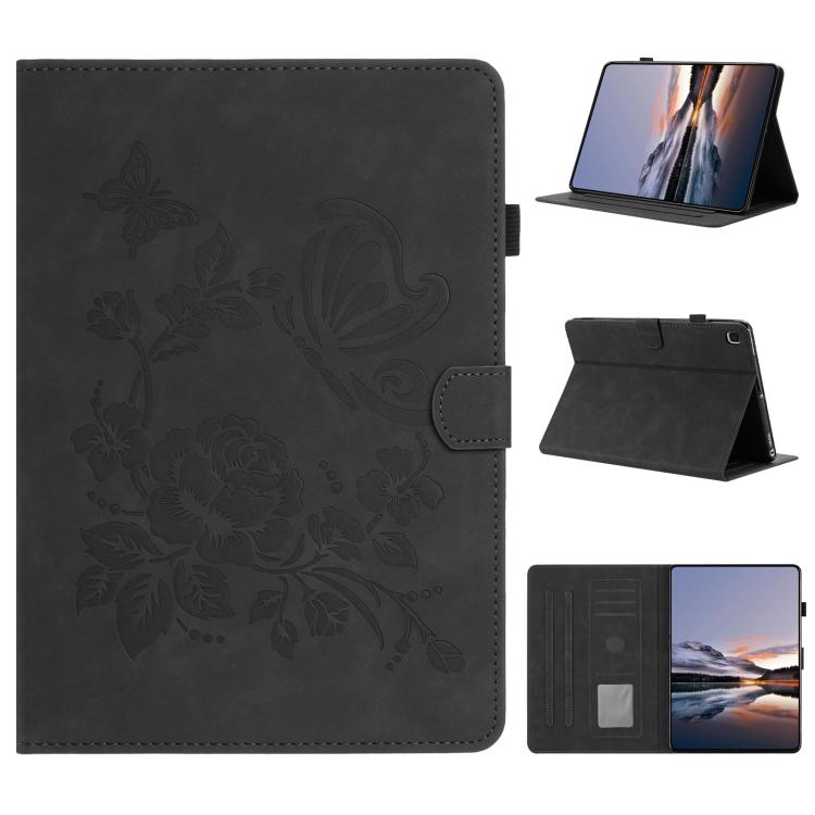 Custodia per tablet in pelle con stampa a rilievo "Farfalla ama i fiori", For Samsung Galaxy Tab S6 Lite P610, For Samsung Galaxy Tab S8 / S7, For Samsung Galaxy Tab A8 2021 X200, For Samsung Galaxy Tab A7 2020 T500