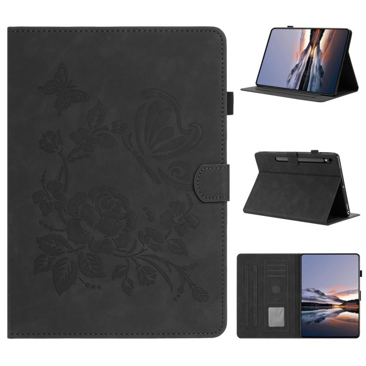 Custodia per tablet in pelle con stampa a rilievo "Farfalla ama i fiori", For Samsung Galaxy Tab S6 Lite P610, For Samsung Galaxy Tab S8 / S7, For Samsung Galaxy Tab A8 2021 X200, For Samsung Galaxy Tab A7 2020 T500