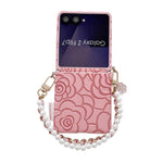 Custodia per telefono con cinturino e fibbia laterale, decorata con camelia in rilievo., For Samsung Galaxy Z Flip7 5G