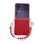 Custodia per telefono con cinturino e fibbia laterale, decorata con camelia in rilievo., For Samsung Galaxy Z Flip7 5G
