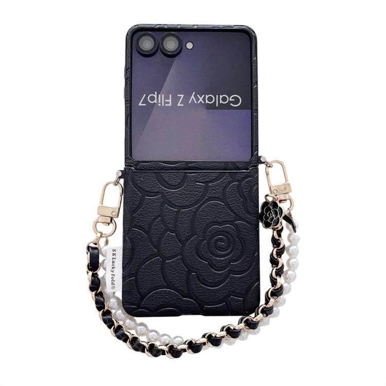 Custodia per telefono con cinturino e fibbia laterale, decorata con camelia in rilievo., For Samsung Galaxy Z Flip7 5G