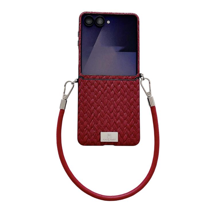 Custodia per telefono con cinturino e fibbia laterale, stile targhetta, motivo paglia, con cinturino, For Galaxy Z Flip8 5G, For Samsung Galaxy Z Flip6 5G / Flip7 FE, For Samsung Galaxy Z Flip7 5G, For Samsung Galaxy Z Flip5 5G
