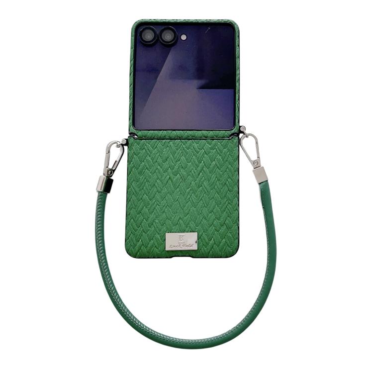 Custodia per telefono con cinturino e fibbia laterale, stile targhetta, motivo paglia, con cinturino, For Galaxy Z Flip8 5G, For Samsung Galaxy Z Flip6 5G / Flip7 FE, For Samsung Galaxy Z Flip7 5G, For Samsung Galaxy Z Flip5 5G