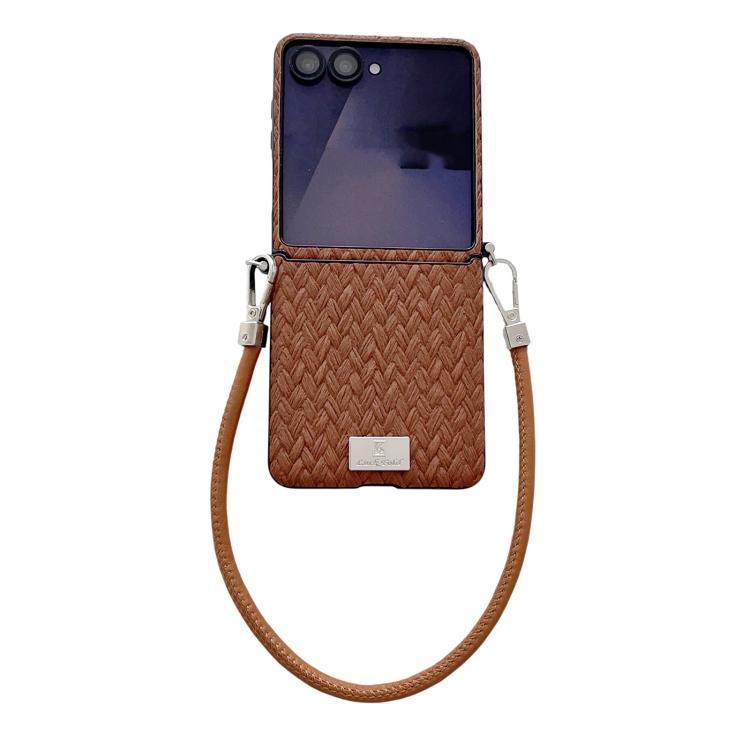 Custodia per telefono con cinturino e fibbia laterale, stile targhetta, motivo paglia, con cinturino, For Galaxy Z Flip8 5G, For Samsung Galaxy Z Flip6 5G / Flip7 FE, For Samsung Galaxy Z Flip7 5G, For Samsung Galaxy Z Flip5 5G