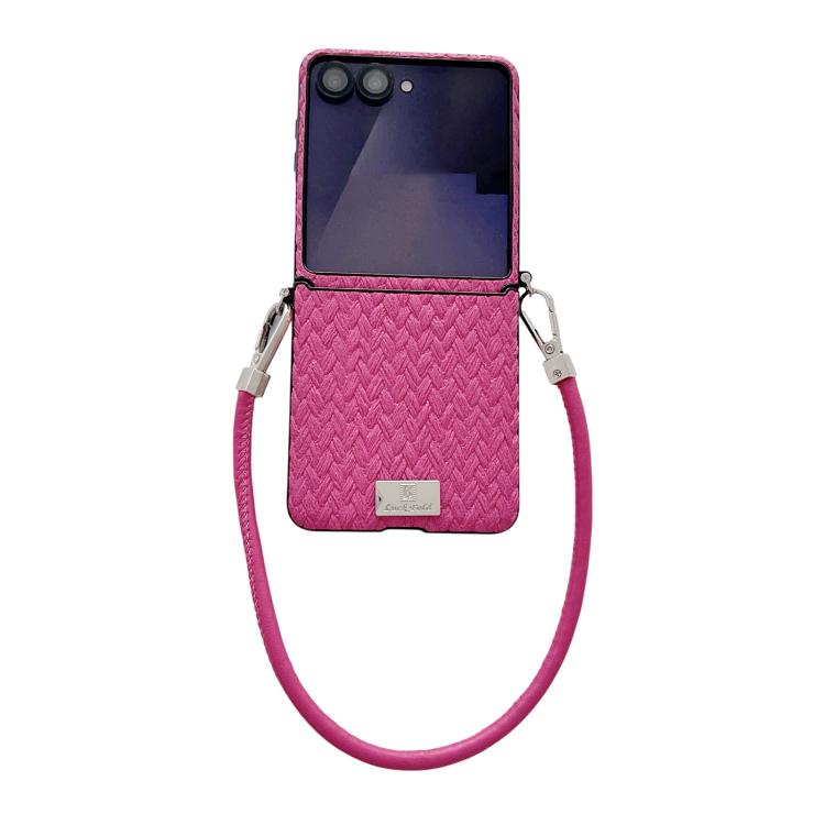 Custodia per telefono con cinturino e fibbia laterale, stile targhetta, motivo paglia, con cinturino, For Galaxy Z Flip8 5G, For Samsung Galaxy Z Flip6 5G / Flip7 FE, For Samsung Galaxy Z Flip7 5G, For Samsung Galaxy Z Flip5 5G