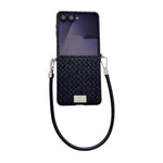 Custodia per telefono con cinturino e fibbia laterale, stile targhetta, motivo paglia, con cinturino, For Galaxy Z Flip8 5G, For Samsung Galaxy Z Flip6 5G / Flip7 FE, For Samsung Galaxy Z Flip7 5G, For Samsung Galaxy Z Flip5 5G